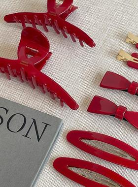 france发夹红色圣诞过年礼物bb夹女士高端侧边ins风刘海头顶发卡