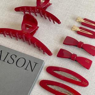 france发夹红色圣诞过年礼物bb夹女士高端侧边ins风刘海头顶发卡