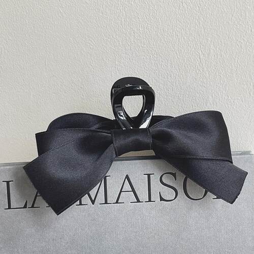 南木木双面黑色绸缎缎面布艺蝴蝶结抓夹大号发夹高级感韩国发抓