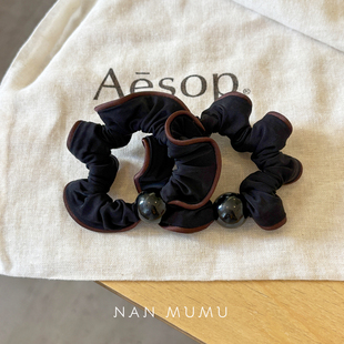 NANMUMU缎面珍珠木耳花边小肠发圈 高弹力不伤发皮筋高级感发绳女