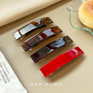 韩国france红色一字长方形弹簧夹半抓女高级感后脑勺气质发夹发饰