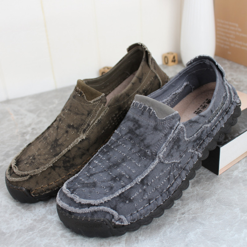 老北京布鞋镂空透气一脚蹬套脚男