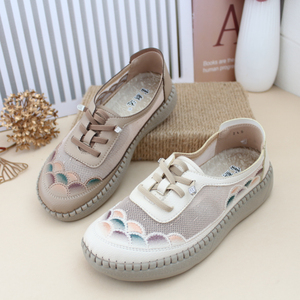 夏季老北京布鞋女鞋网面圆头透气超轻软底女休闲鞋中老年妈妈平跟