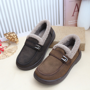 轻软底工作鞋 老北京平跟薄绒套脚妈妈女休闲鞋 加绒保暖女棉鞋 冬季