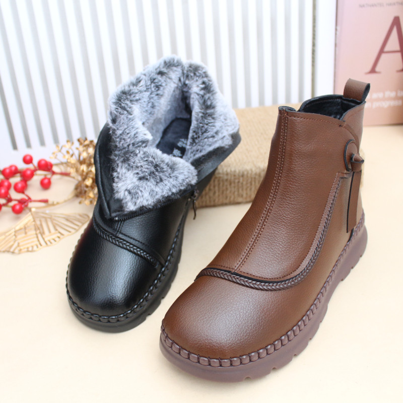 女短靴冬季老北京布鞋加绒保暖加厚大棉鞋高帮平底防滑牛筋底女士