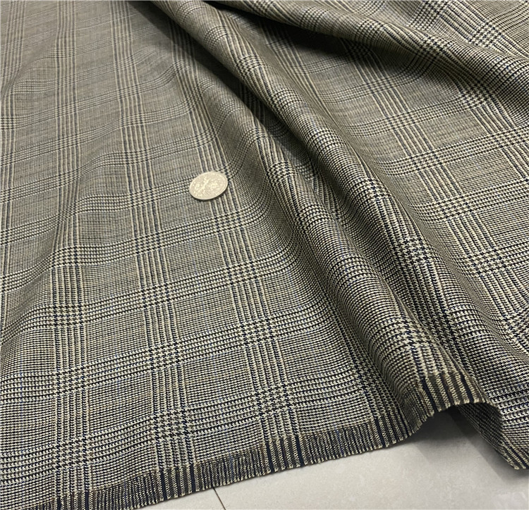 意大利进口复古金属色威尔士格纹精纺真丝羊毛丝毛面料设计师布料