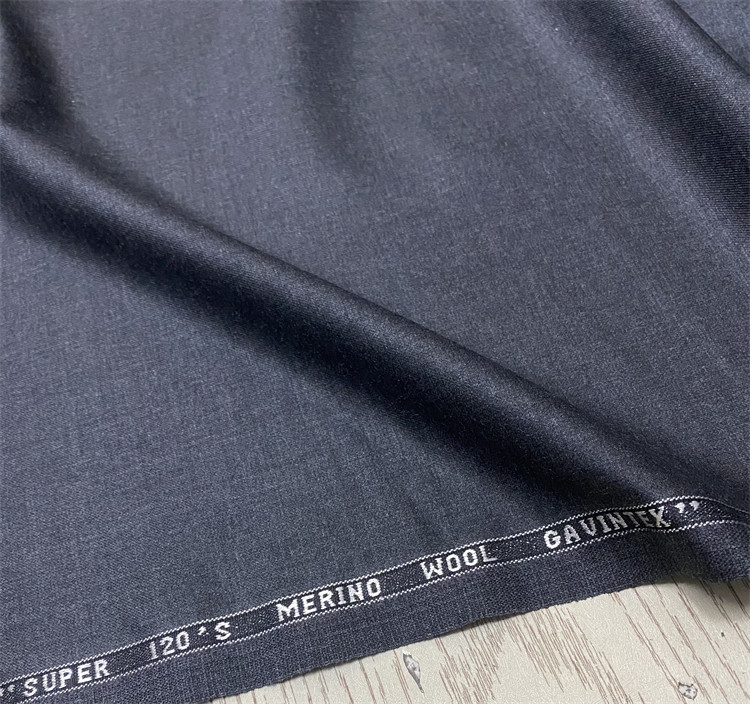 订单进口金边高级深灰色斜纹哔叽精纺羊绒面料设计师服装布料