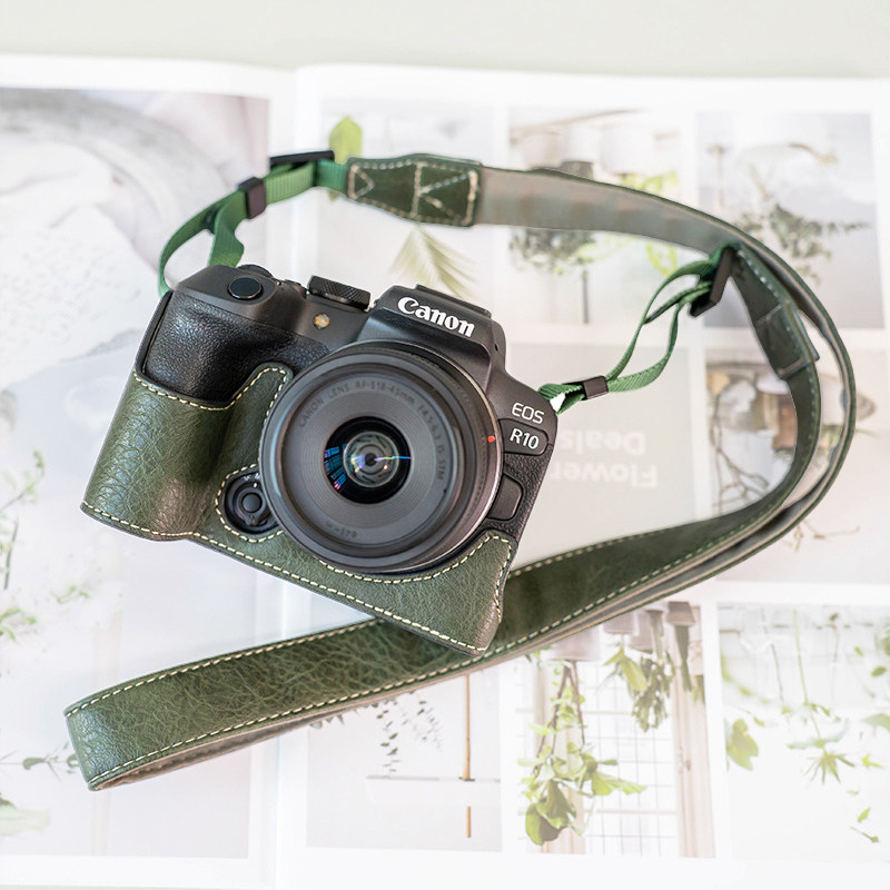 佳能R10保护套R50底座皮套R100/R5/R62/R8/RP相机包斜挎皮壳配件