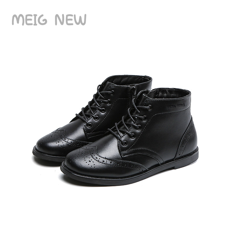 儿童马丁靴童鞋女童真皮短靴牛皮软底加绒秋冬男童皮靴英伦风皮靴