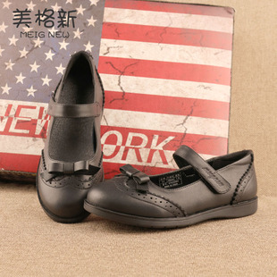 女童黑色蝴蝶结小皮鞋公主鞋真皮学生单鞋英伦风演出牛皮鞋小香风