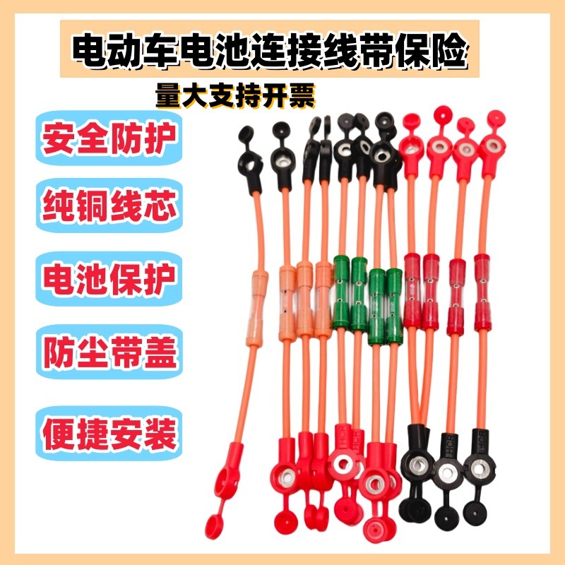 电动车电池瓶国标连接线带保险盒短路过压断电保护纯铜芯电瓶车