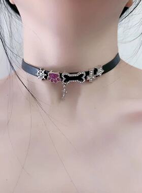 甜酷朋克风海星吊坠镶钻猫爪五角星十字架骨头皮质锁骨链项圈