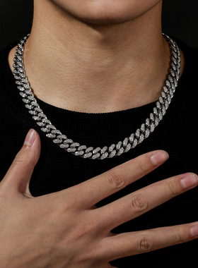 跨境欧美嘻哈潮流时尚古巴镶钻手链百搭个性男士项链饰品金澳