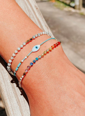 简约波西米亚风编织ins风日韩天河石串珠手绳彩虹天然石小手链女