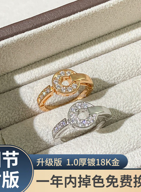 v金新款时来运转戒指镶钻铜钱钱币圆环男女情侣食指戒玫瑰金