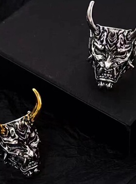 爆款金角般若戒指男鬼怪面具酷个性配饰气质小众设计感