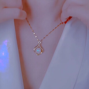 爆款 优雅吊坠小众设计钛钢锁骨链 小荷包珍珠项链女感时尚