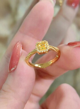 热销小红书同款 镀18k金色黄钻小方糖彩宝戒指 仿水晶锆石指环女