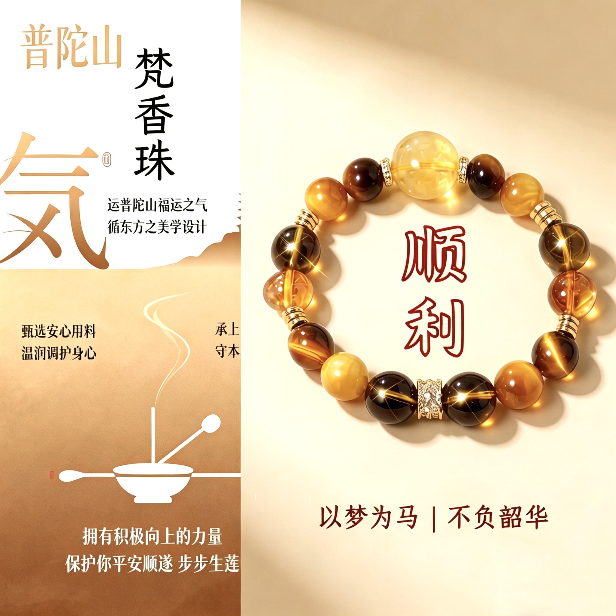 普陀山天然黄水晶手串女财富顺利收藏级转运手链本命年上岸送女友