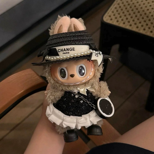 适用一二三代labubu娃衣小香风连衣裙套装拉布布衣服玩偶套装娃衣