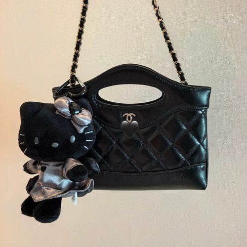 日本NIC50周年Kitty限定全黑碳灰kt猫毛绒玩具公仔书包挂件