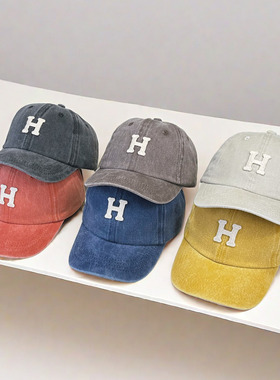 儿童鸭舌帽春秋新款水洗做旧男童帽子女童遮阳帽防晒帽宝宝棒球帽