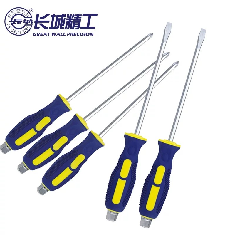 长城精工六角穿心螺丝刀可敲击旋具大号一字螺丝刀穿心改锥12寸