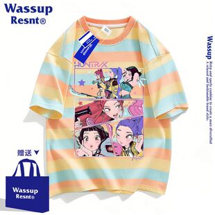 WASSUP2026新款 短袖 T恤上衣夏半袖 卡通kpop猎魔女团t恤男女情侣装