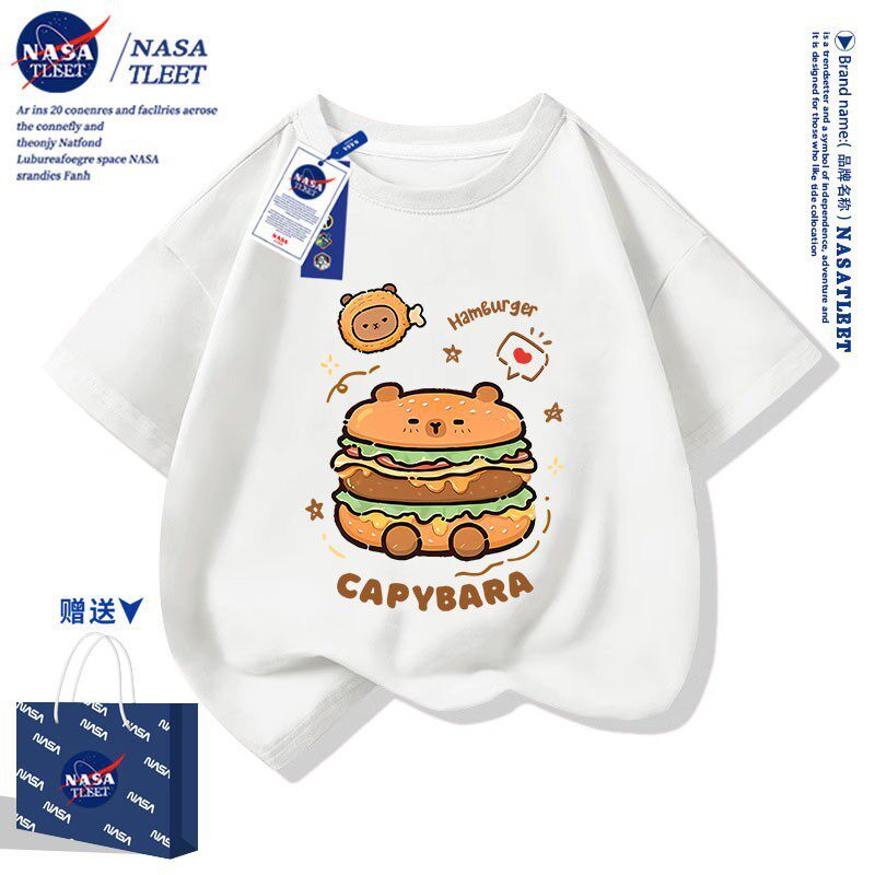 NASA联名卡皮巴拉纯棉打底衫新款卡通印花纯棉短袖潮牌时髦T恤衫