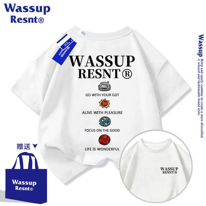 WASSUP白色儿童短袖t恤纯棉夏季2026新款潮牌半袖学生男女童上衣