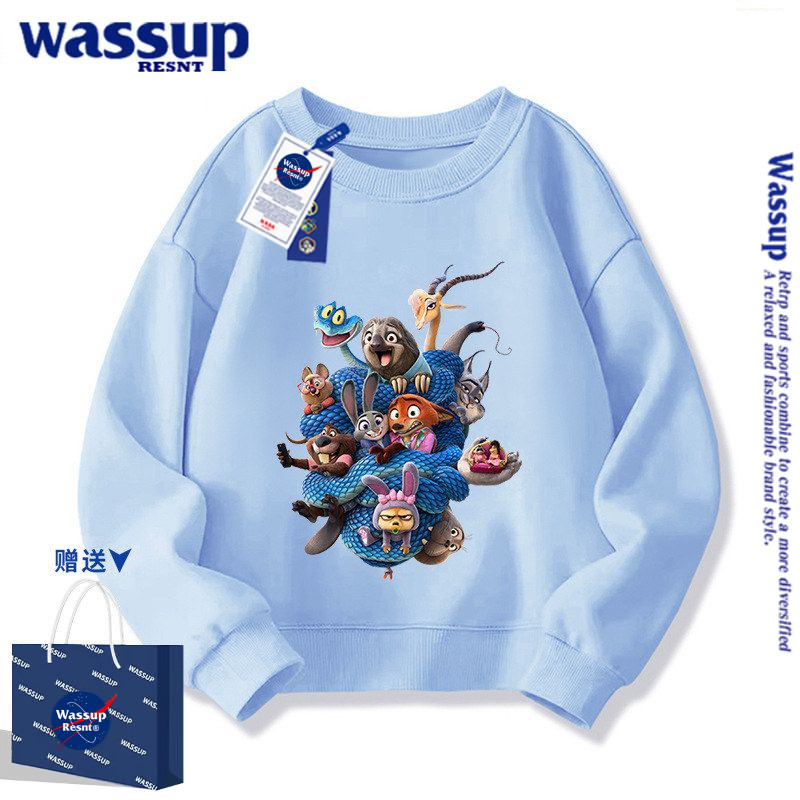 WASSUP联名疯狂动物城朱迪兔子卫衣儿童男女长袖衣服秋冬加厚圆领