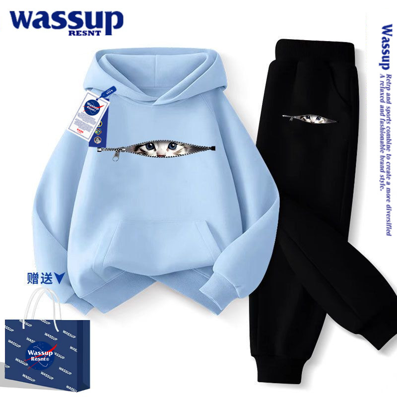 NASA联名儿童卫衣新款猫咪洋气男女中小童装学生上衣连帽套装衣服