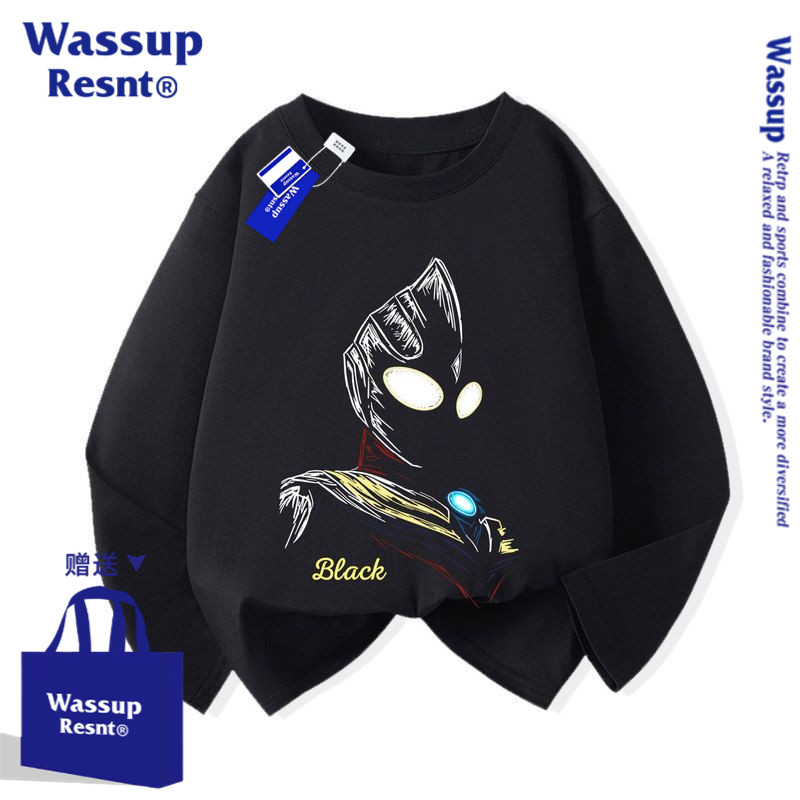 WASSUP奥特曼衣服男女童秋冬长袖t恤衫儿童帅气打底衫上衣服内搭