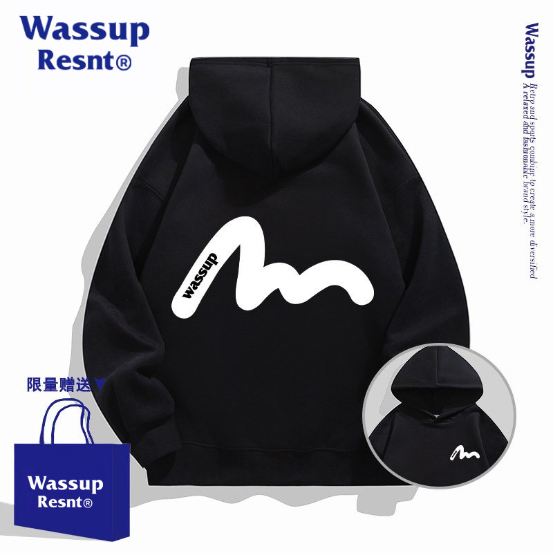 wassup联名美式潮牌连帽卫衣男2026新款秋季学生休闲宽松上衣外套