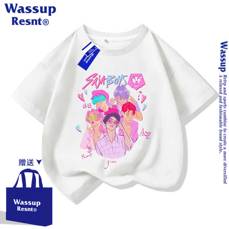 WASSUP联名K-POP猎魔女团电影休闲纯棉儿童t恤短袖夏装亲子上衣