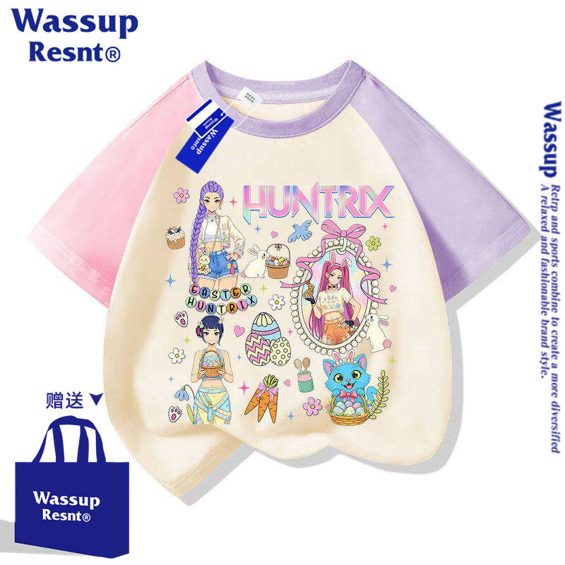 WASSUP女童装猎魔女团短袖T恤上衣服女孩中大童体恤衫夏季半袖潮