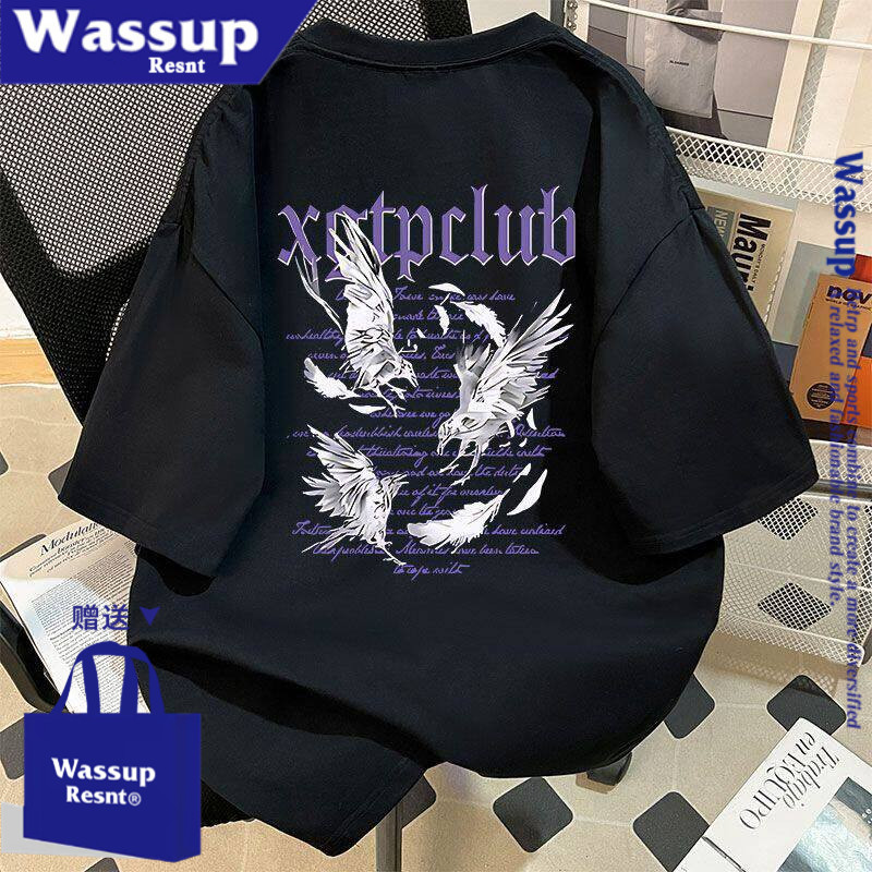 WASSUP新款夏季美式重磅高街纯棉短袖小鸟T恤百搭帅情侣半袖上衣