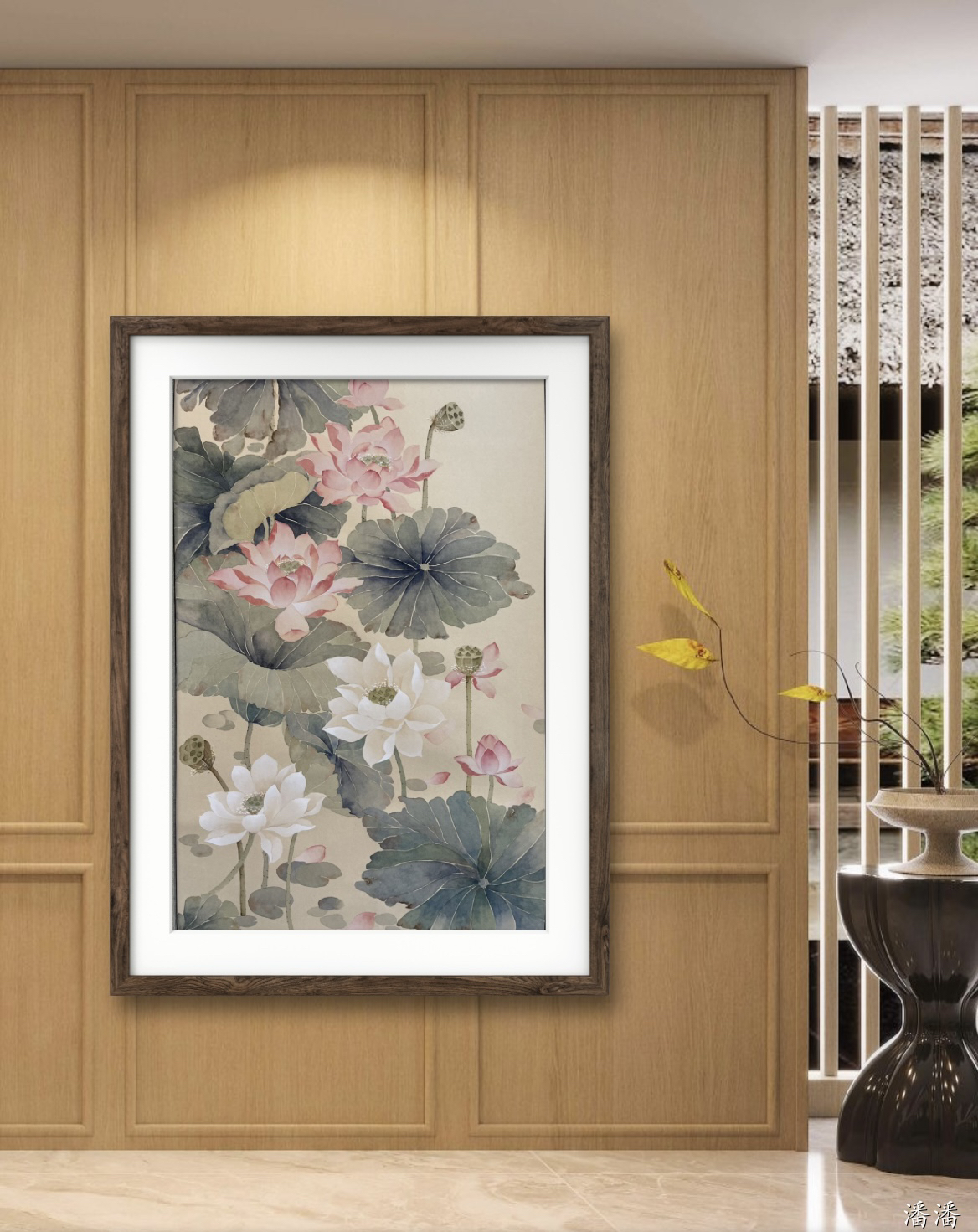 没骨画荷花家居客厅茶室卧室装饰画国画花鸟荷韵图纯手绘卷轴包邮图片