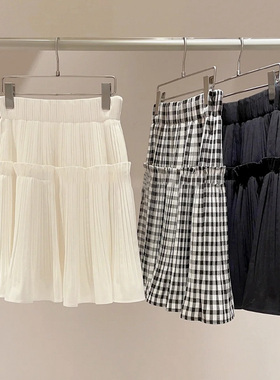 S家2023春夏新品女装时髦百搭纯色格纹高腰百褶短裙裤 SWFP231166