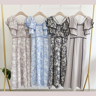 新品 连衣裙 女装 复古荷叶领碎花高腰无袖 SWFO231094 时尚 S家23春款