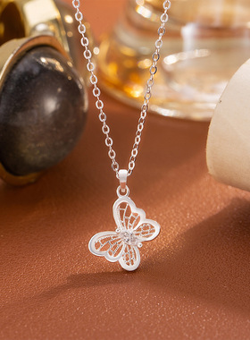 超源S999纯银项链甜美小蝴蝶锁骨链女时尚韩版百搭少女感银颈