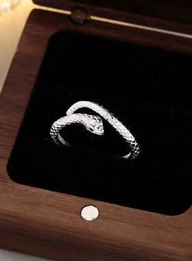 S999纯银足银时尚银蛇指环食指灵蛇生肖蛇本命年潮人开口戒女款