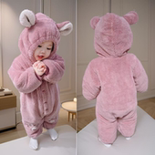 婴儿连体衣冬季 加厚加绒外出服男女宝宝哈衣爬服新生儿保暖夹棉衣