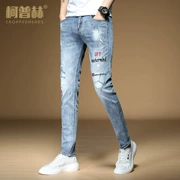 2019 phong cách mới thương hiệu thêu lỗ denim chín quần nam phiên bản Hàn Quốc của quần tự canh quần quần nam - Quần jean