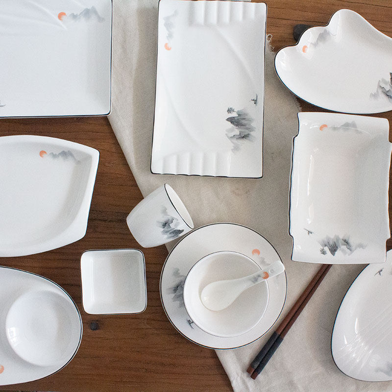 不规则形状盘子商用山水画陶瓷异形菜盘家用酒店餐具饭店用凉菜盘