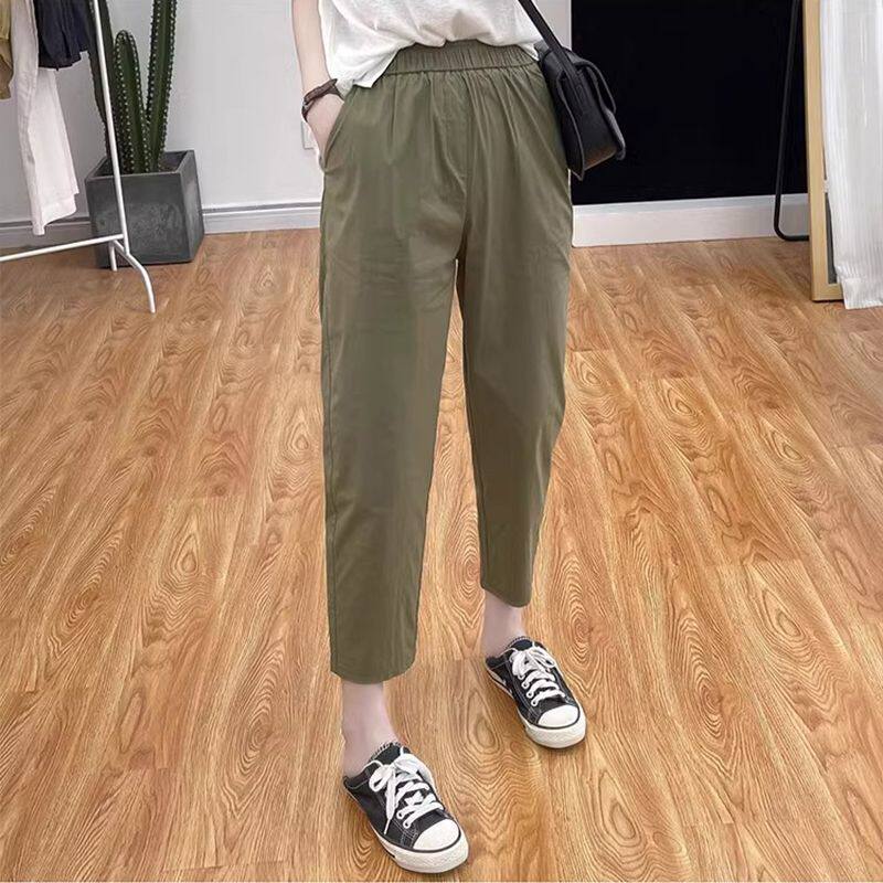 夏季纯棉大码高腰显瘦烟管裤女