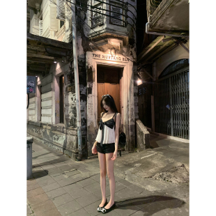 女辣妹性感热裤 Thas9i九亿 设计感不规则双腰头做旧水洗低腰短裤