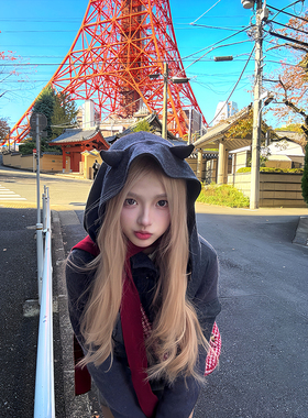 Thas9i九亿 奇妙乐园 恶魔角拼接针织小棉服冬季保暖收腰显瘦外套