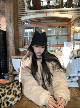 Thas9i九亿 毛毛廓形棒球服柔软亲肤保暖侧插袋宽松外套冬季女