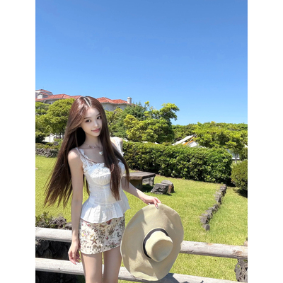 Thas9i九亿 仲夏夜花园 法式度假低腰碎花半身裙修身显瘦包臀短裙